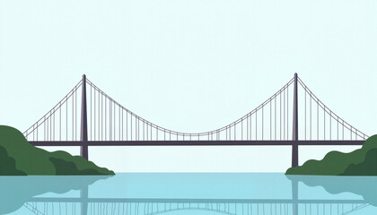 Fototapeta premium Sleek suspension bridge over calm river, minimalistic design