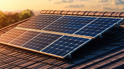 Solar panel affixed to the roof of a building emphasizing energy efficiency and modern eco-friendly design in studio light