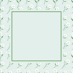 Floral pastel green cute birthday card template with frame and poster background.