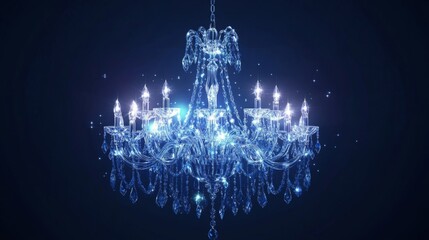 Blue Crystal Chandelier Sparkling on Dark Background