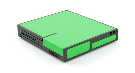 Green Mini Pc with Black Trim on White Background for Technology