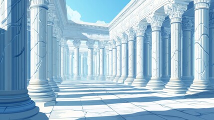 Sunlit White Marble Columns in Ancient Temple Ruins