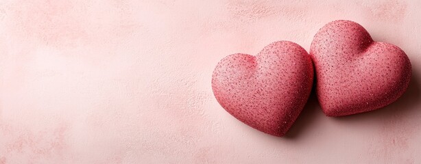 Obraz premium Two Pink Glitter Hearts on Textured Pink Background