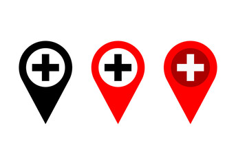 Obraz premium Set hospital location tag pin icon flat vector design