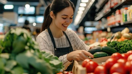 Woman selecting fresh vegetables at a market during the day