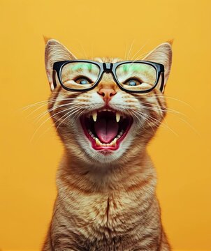 funny cat roaring on yellow background smartphone wallpaper lockscreen