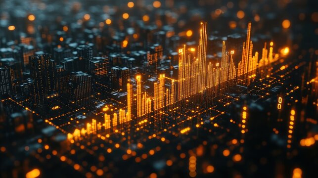 Futuristic city skyline, digitally rendered