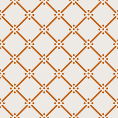 Naklejka premium Vector square grid on cross dots lines seamless pattern. Geometric vector texture design for decoration, prints, web, rhombuses, mesh, lattice, grill andt background.