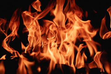 Fototapeta premium Fire over black background. Fire sparks background. Abstract blaze flames background. Burning fire. Texture of fire on a black background.