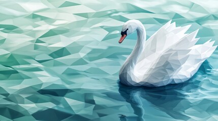 Obraz premium White Swan on Geometric Teal Water