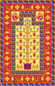 Vector pattern Carpet. Colorful carpet pattern for knitting, cross stitch, rug, doormat, fabric, knitting. Baluchi pattern woven in Khorasan. This carpet has a strong Turkmen influence. Highly detaile