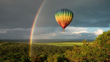 Naklejka premium 広大な自然に飛ぶ気球