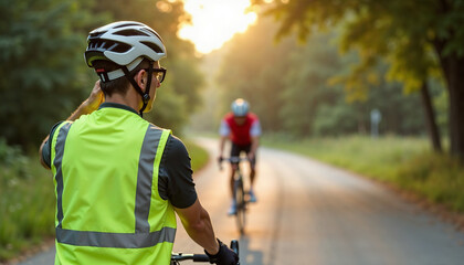 Cyclists wearing reflective gear during dusk ride highlighting cycling safety importance