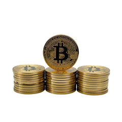 Stack of Gold Bitcoin Scattered on Transparent Background, Generative AI