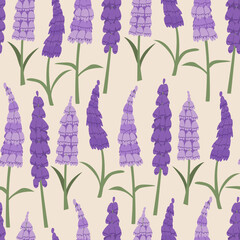 Botanical seamless pattern with foxglove flowers. Vector flat spring floral background © Felizabeth