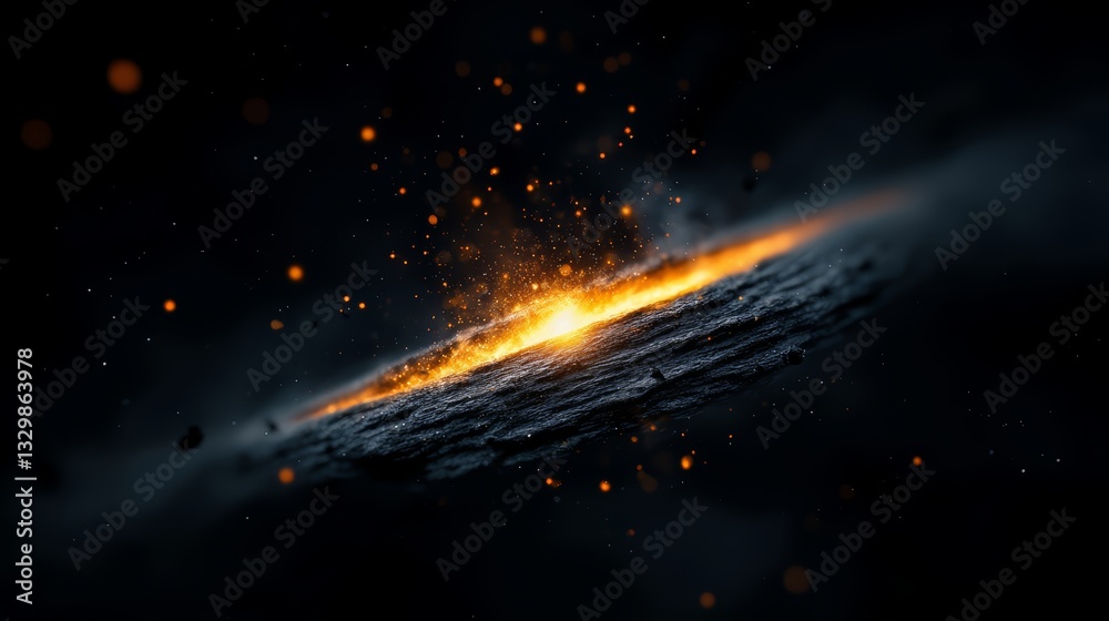 Poster Black and orange image of a fiery explosion in space. The image is a representation of the vastness and beauty of the universe, with the explosion symbolizing the power