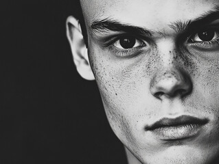 Naklejka premium Handsome man close up, handsome male portrait close up