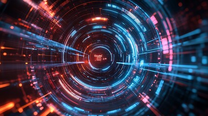 Digital tunnel, glowing vortex, abstract background