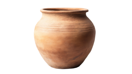 Handcrafted clay pot with intricate geometric design, reflecting traditional craftsmanship and natural earthy tones, isolated on white background.
