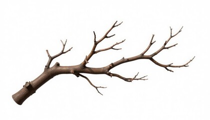 Obraz premium Large isolated branch on white background with some twigs, wooden, organic