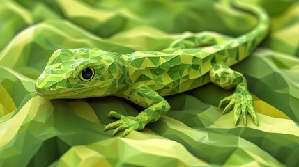 Obraz premium Green Lowpoly Lizard on Green Geometric Background
