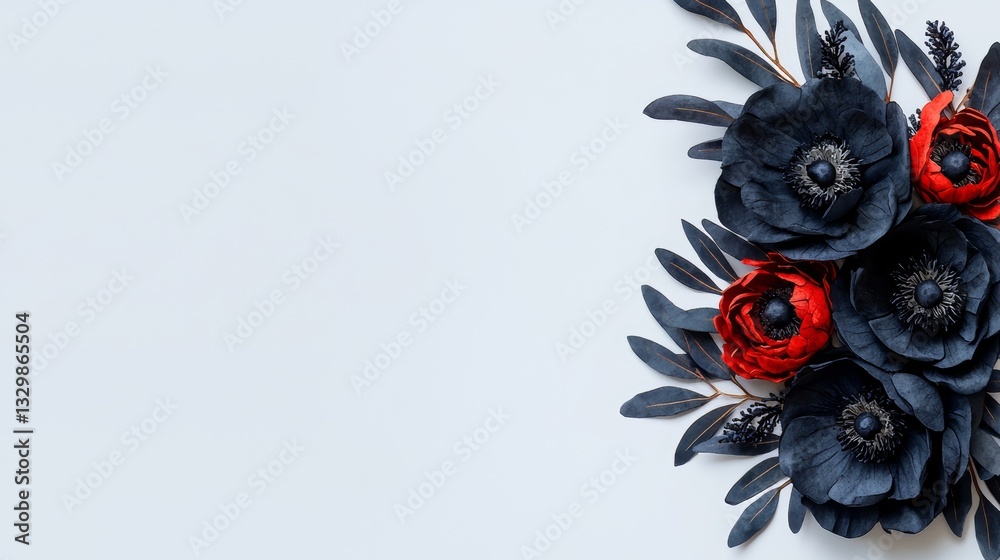 Aufkleber black and red flower arrangement with a white background. the flowers are fake and arranged in a way