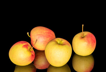 Ripe juicy apples isolated on black background, macro.