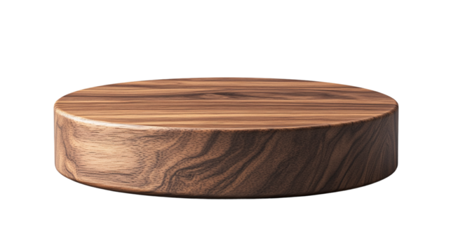 Round wooden pedestal podium, cut out. Isolated on a transparent background. - Powered by Adobe
