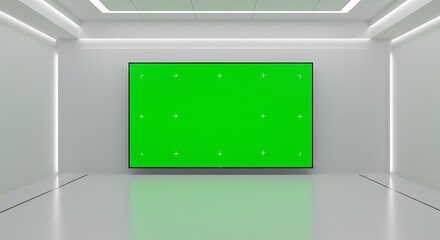 Green Screen Display in Modern White Room for Video Production