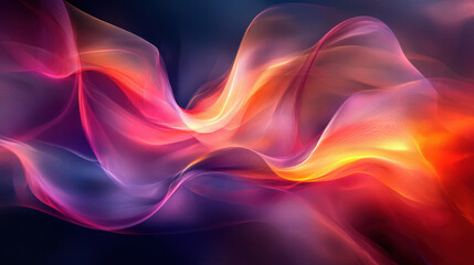 Obraz premium Colorful Flowing Ribbons. An abstract background featuring flowing, layered ribbons of color blending smoothly from pink and purple to orange and yellow.