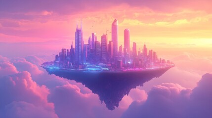Naklejka premium Floating City at Sunset