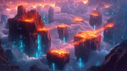 Fototapeta premium Floating Islands Fantasy Landscape Digital Art