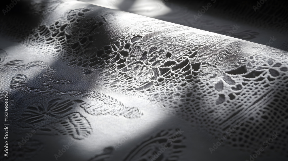 Poster a table decorated with an eye-catching pattern showcasing intricate linework on a textured surface c