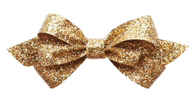 Golden glittering ribbon and bow, cut out. Isolated on a transparent background.