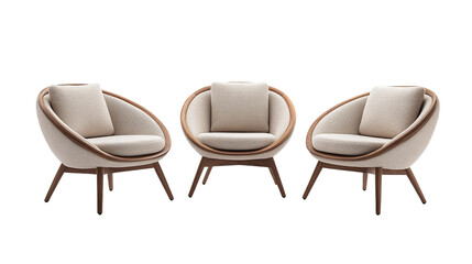 Set of beige comfort chairs with cushions, cut out. Isolated on a transparent background.