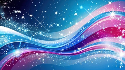 Colorful, starry background with a blue wave