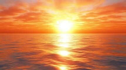 Fototapeta premium Fiery Sunset Over Calm Ocean Waters A Vibrant Display of Color and Light
