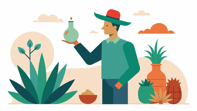 The guide explains the importance of sustainability in the production of mescal highlighting the use of agave plants and natural fermentation processes.. Vector illustration