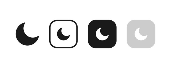 Fototapeta premium Night mode button icon set. Crescent moon symbol. Dark theme vector illustration.