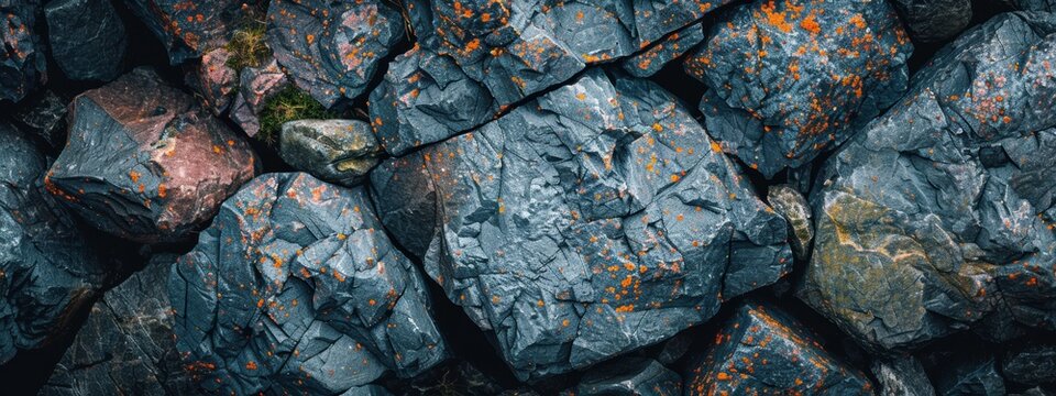 Close up of a rock wall with a variety of different sized rocks