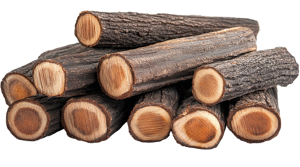 Set of wood logs, cut out. Isolated on a transparent background.
