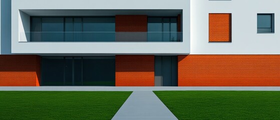Modern Minimalist House Exterior Design: Orange Brick and White Walls