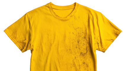 Bright yellow t-shirt, casual wear with short sleeves, perfect for summer outings or lounging at home, copy-space included Isolated on white background or PNG