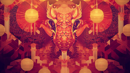 chinese dragon on red background