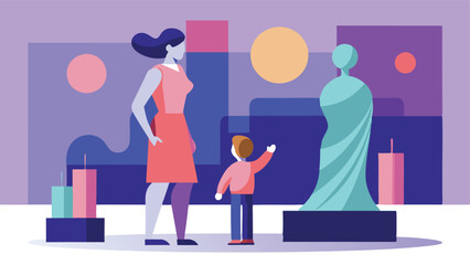 Modern Family Day Out: Mom and Child's Joyful Discovery of Urban Art Sculptures. A heartwarming celebration of motherhood, featuring contemporary art, architecture, and family     