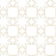 Abstract geometric pattern with crosses, stripes, lines. Seamless vector background. White and gold ornament. Modern reticulated graphic design.