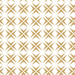 Abstract geometric pattern with crosses, stripes, lines. Seamless vector background. White and gold ornament. Modern reticulated graphic design.