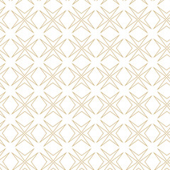 Abstract geometric pattern with crosses, stripes, lines. Seamless vector background. White and gold ornament. Modern reticulated graphic design.