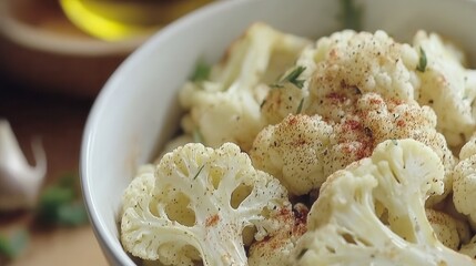 Seasoned Cauliflower Florets in a Bowl