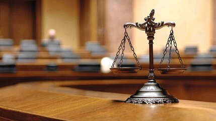 Justice scales in a courtroom.